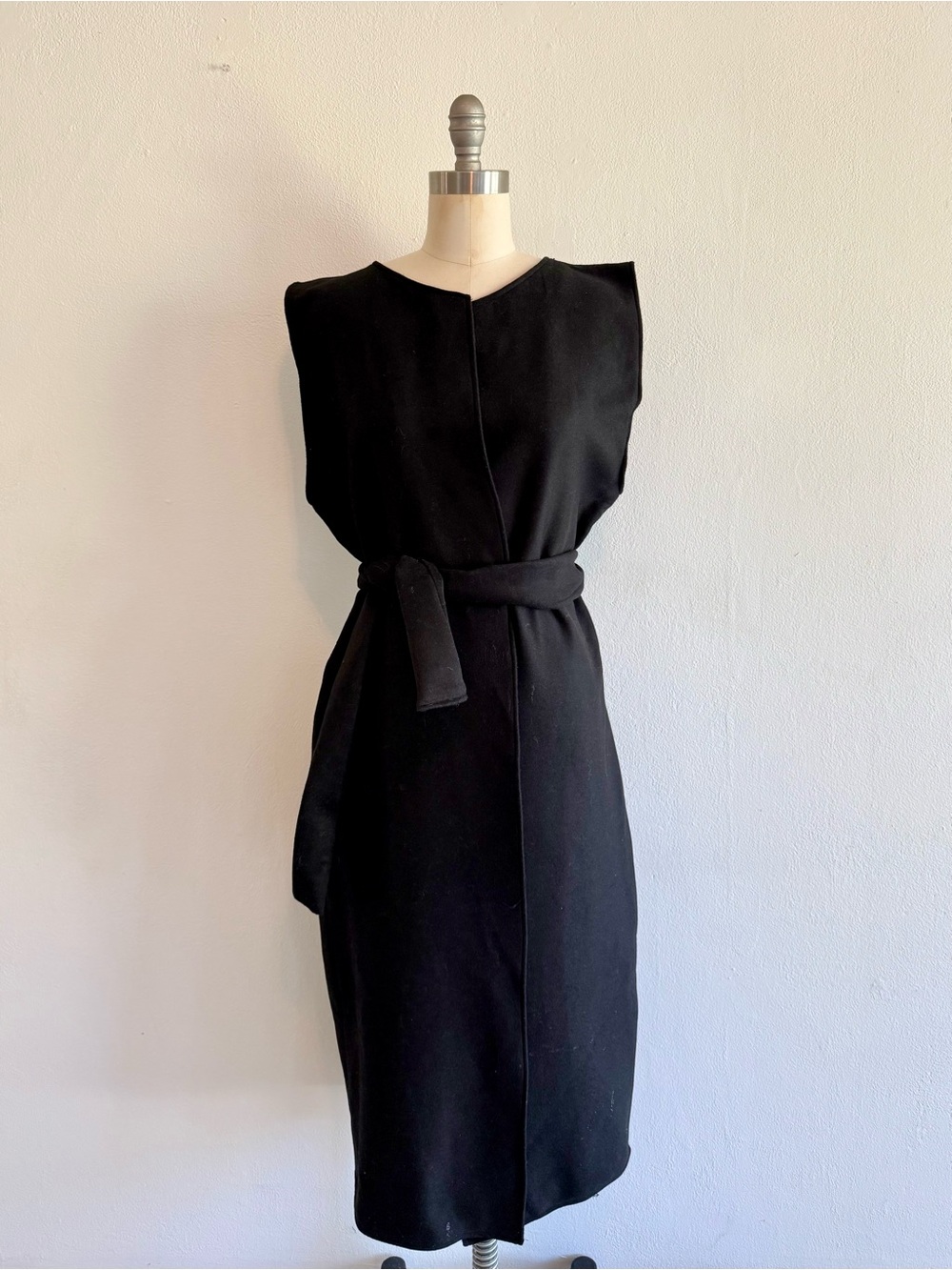 Sleeveless Black Belted Vest Dress